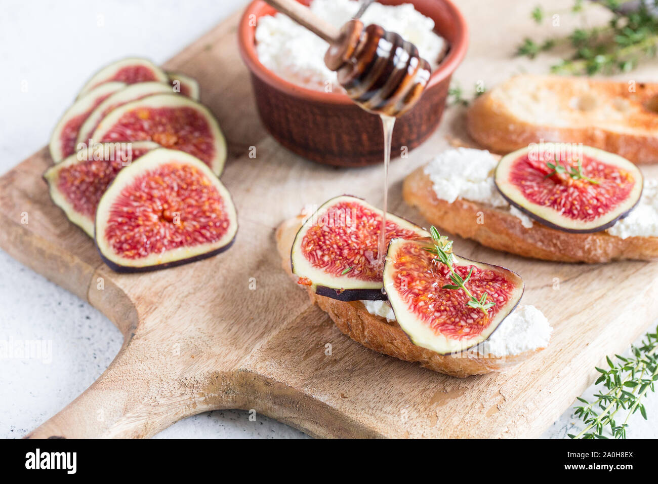Ciabatta Or Bruschetta With Cottage Cheese Figs And Honey