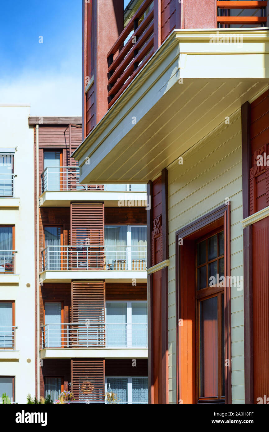 Facades of houses in the city of Jurmala Stock Photo