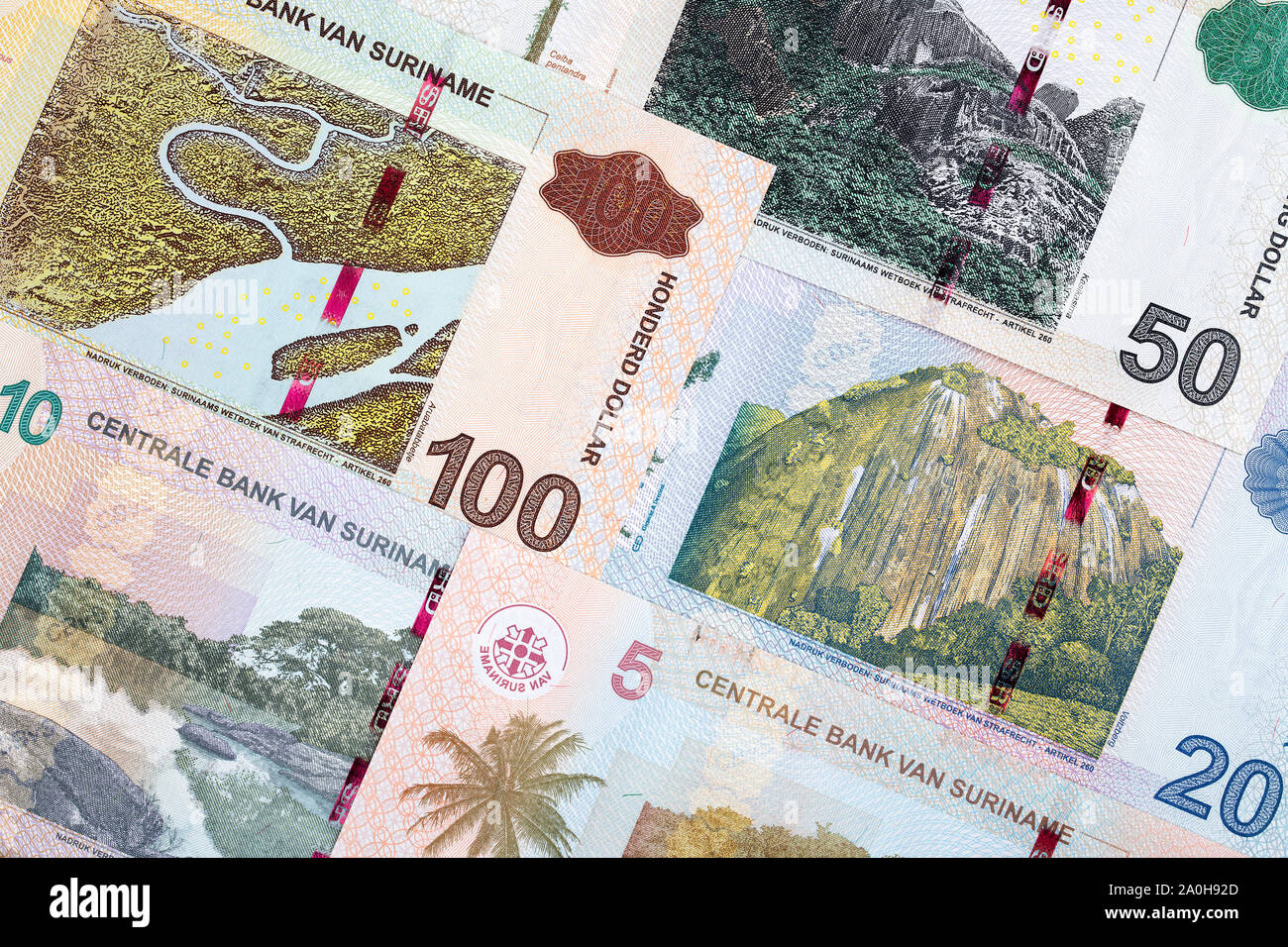 Surinamese Dollar a business background Stock Photo
