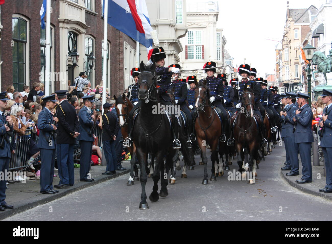 The Royal Netherlands Army parades during Prinsjesdag annual presentation of Government Policy to Parliament by Queen Beatrix. Stock Photo