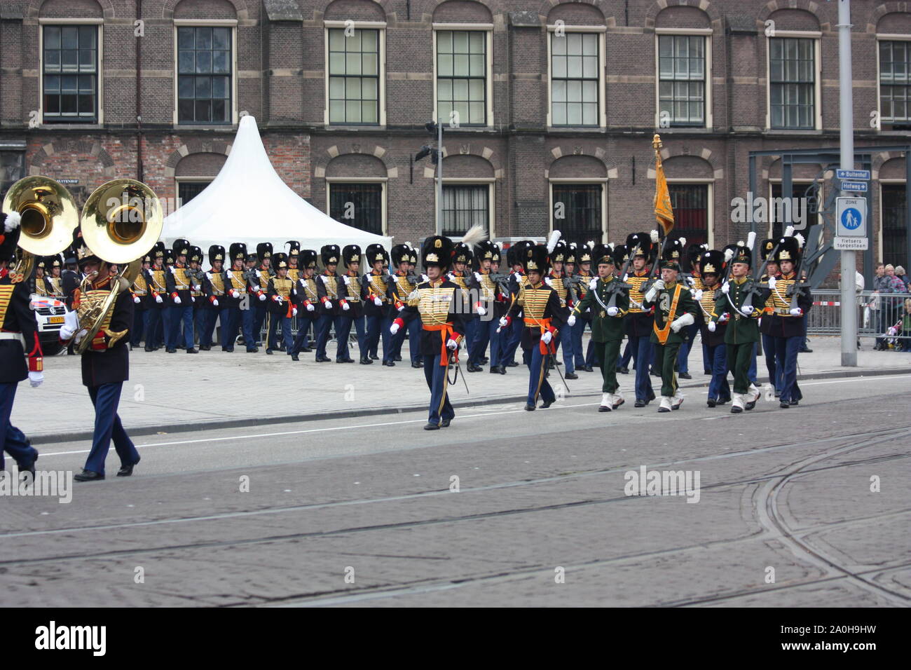 The Grenadiers and Rifles Guards Regiment of The Royal Netherland Monarch during Prinsjesdag procession in The Hague, South Holland, The Netherlands. Stock Photo