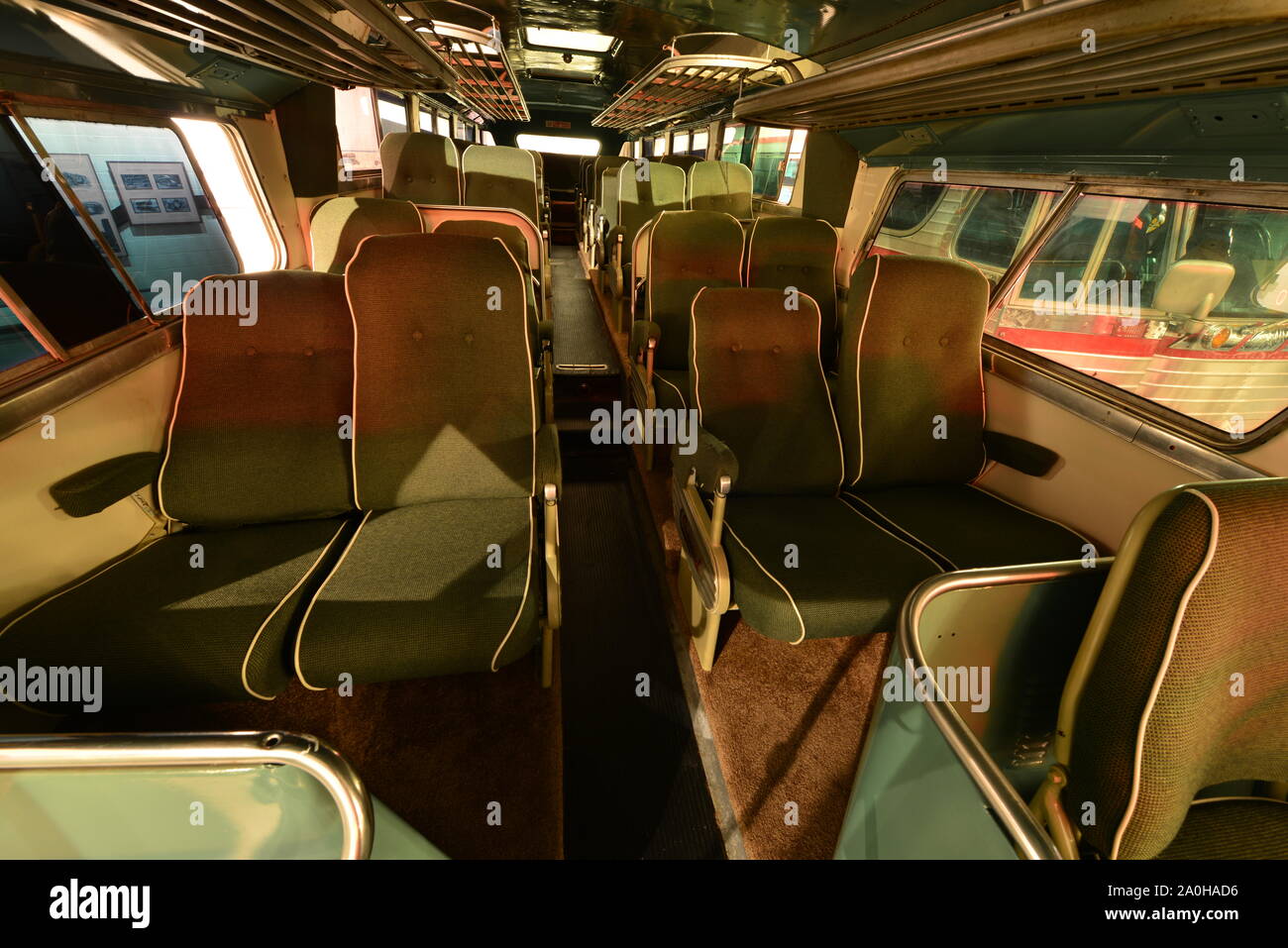 A vintage American bus interior Stock Photo - Alamy