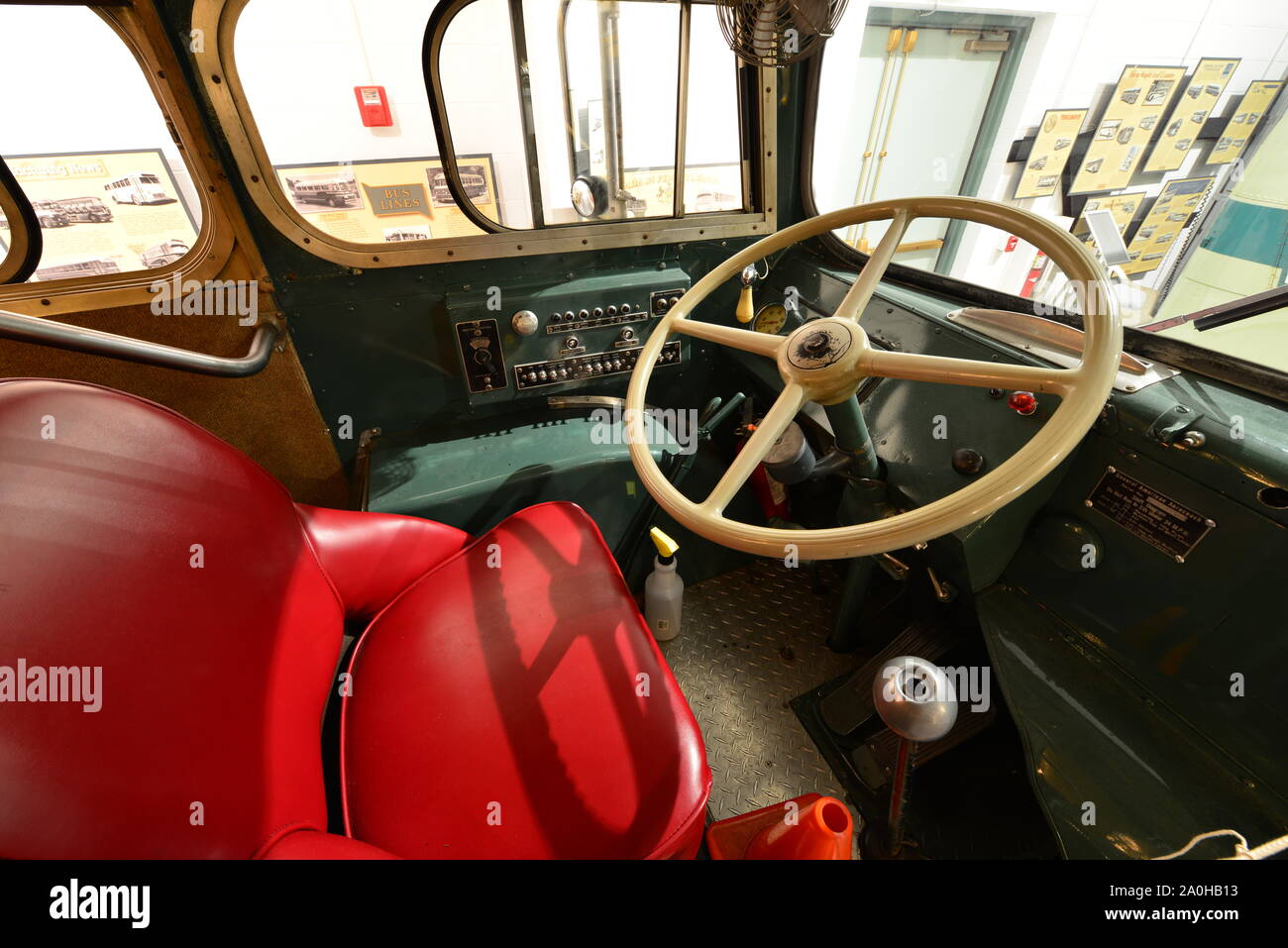 Drivers seat of a vintage American bus Stock Photo - Alamy