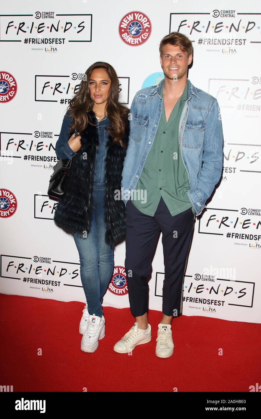 Maeva D'Ascanio and James Taylor  arrive on the red carpet during the FriendsFest 2019 at Kennington Park in London. Stock Photo
