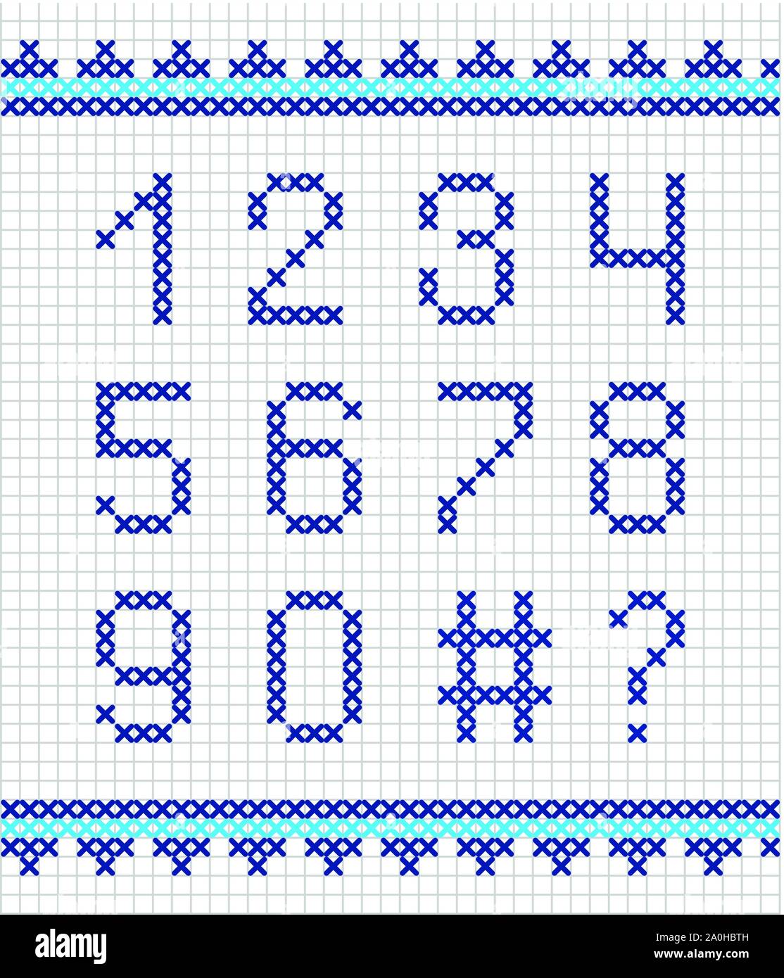 Cross stitch numerals. Vector embroidery Stock Vector