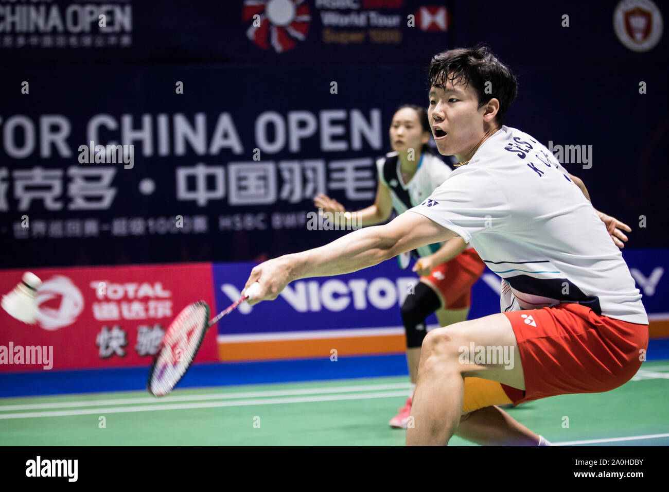 South Korean professional badminton players Seo Seungjae and Chae Yoojung compete against