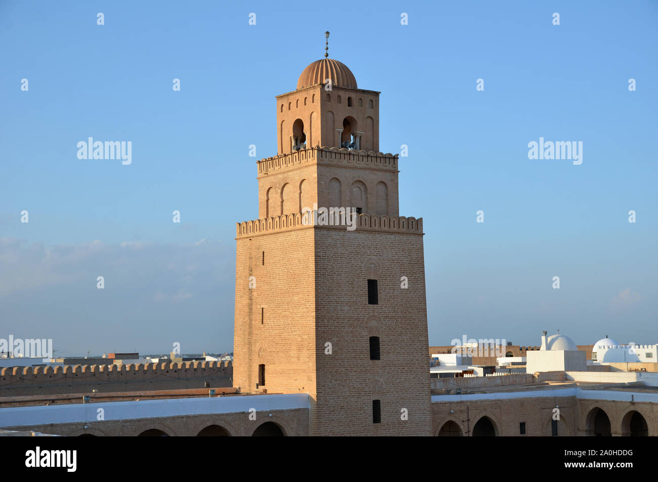 Minaret in the mosque of Uqba Stock Photo