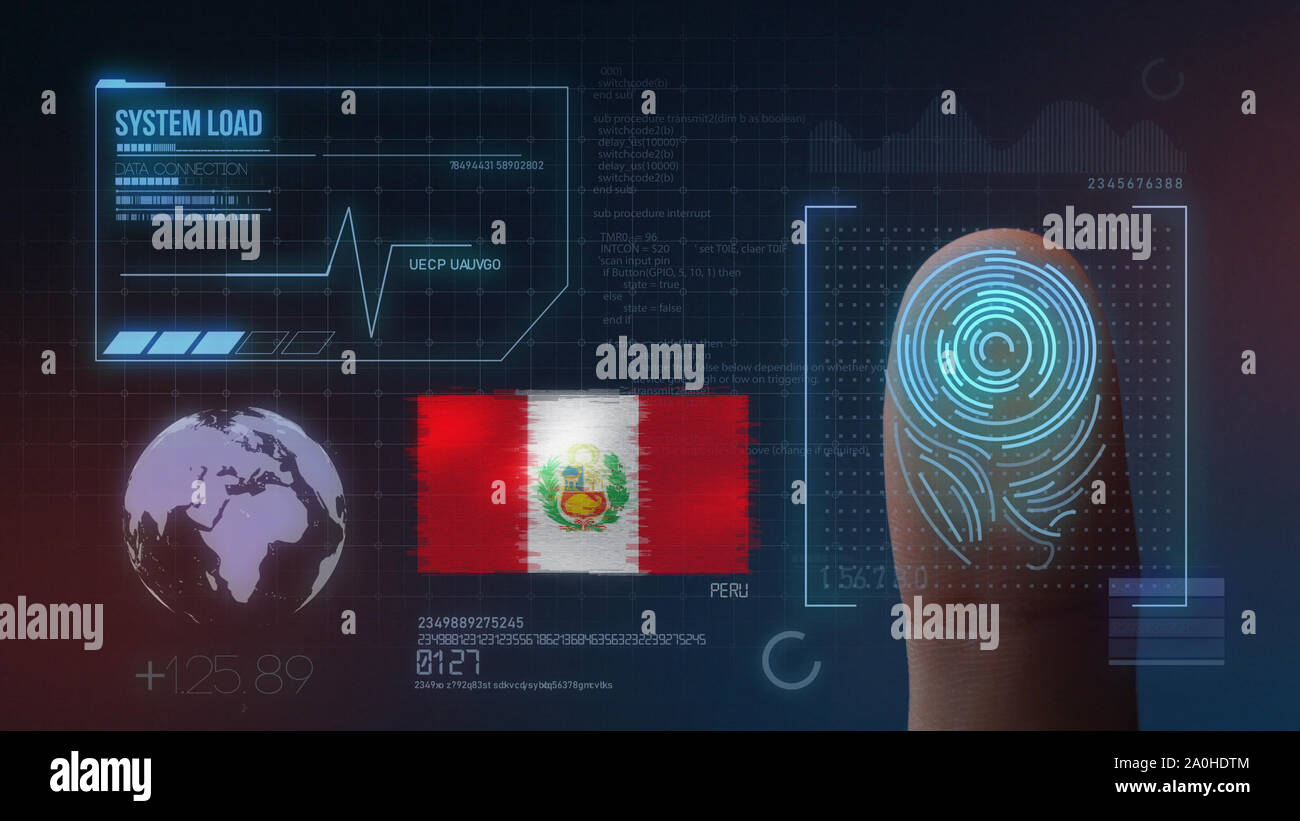 Finger Print Biometric Scanning Identification System. Peru Nationality Stock Photo