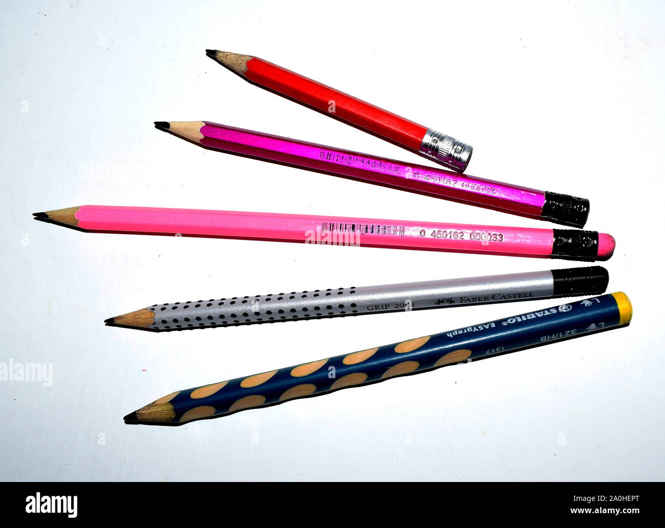 pencils, colorful, five, white, background Stock Photo