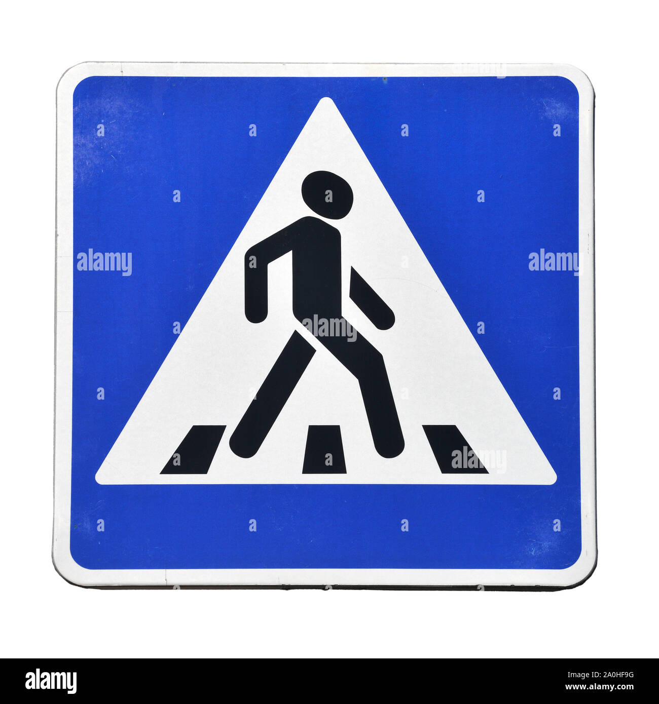 Pedestrian crossing, old road sign isolated on white background Stock Photo
