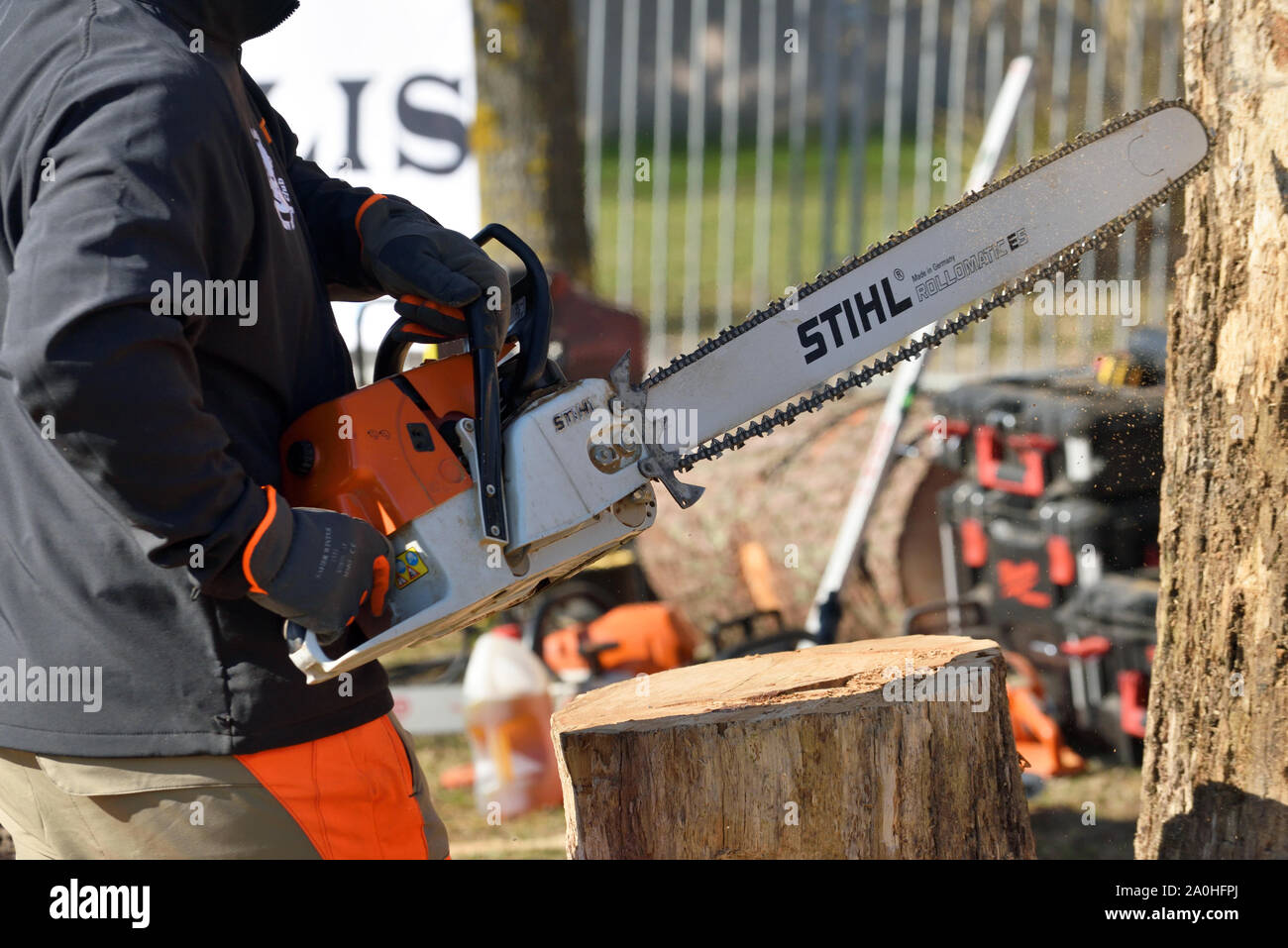 Kaunas Lithuania April 04 Stihl chainsaw in Kaunas on April 04