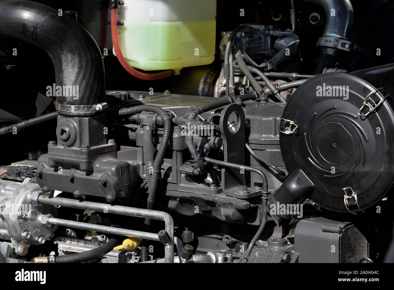 Modern new agricultural diesel tractor engine Stock Photo