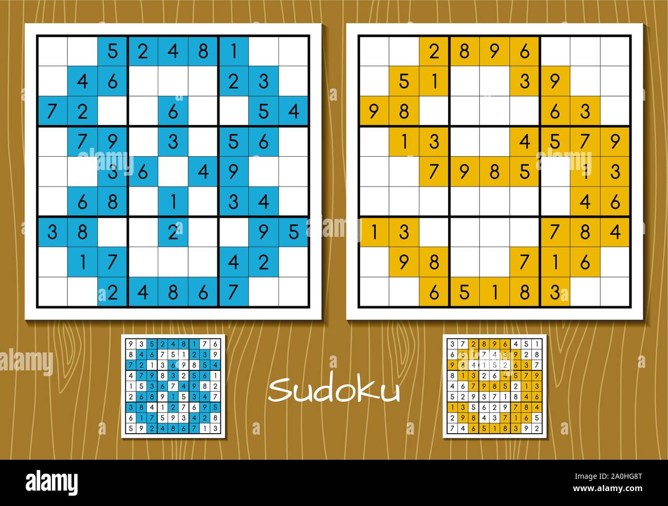 Sudoku game with the answers. 8, 9 numbers Stock Vector