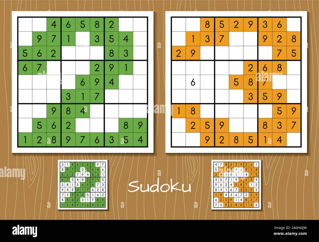 Sudoku game with the answers. 2, 3 numbers Stock Vector