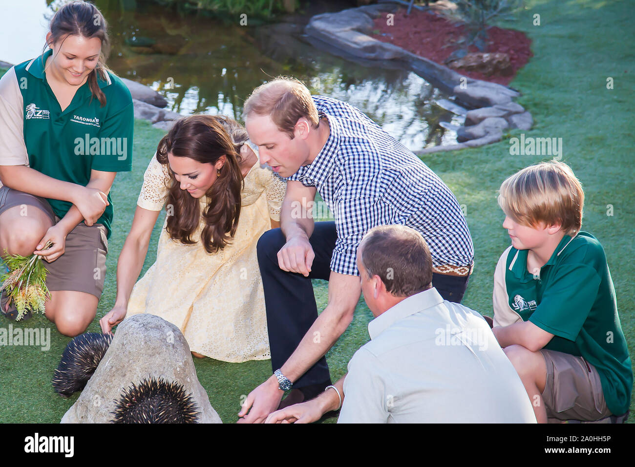 Duke and Duchess of Cambridge visit Taronga Zoo, Sydney , Australia. Catherine, Duchess of Cambridge and Prince William, Duke of Cambridge meet a echi Stock Photo