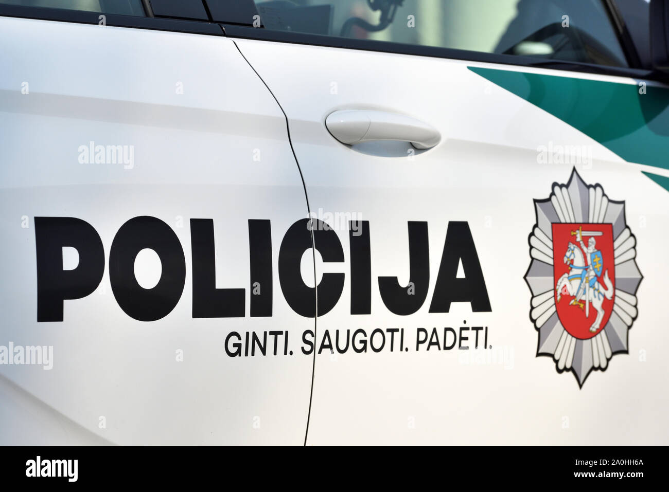 Vilnius, Lithuania April 06 Design of Police car in Vilnius Old Town