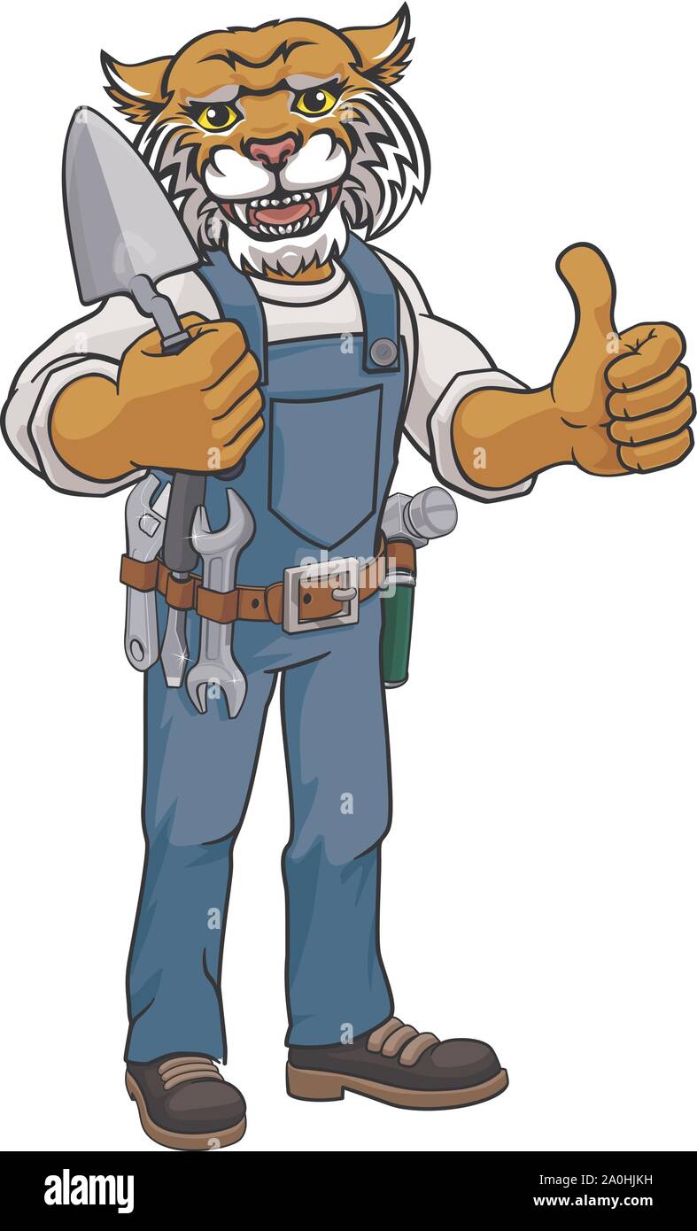 Wildcat Bricklayer Builder Holding Trowel Tool Stock Vector
