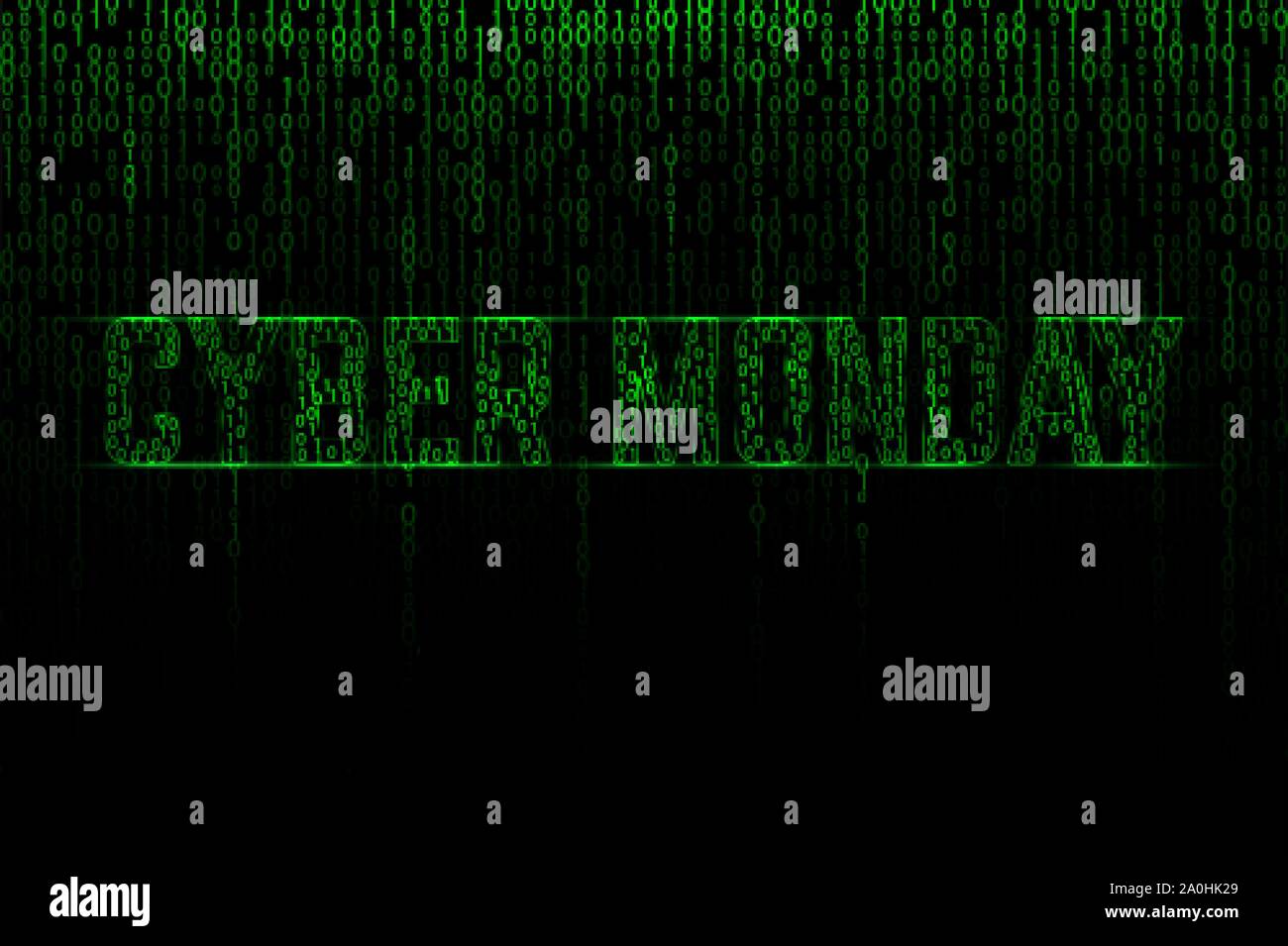 Cyber monday text on a green binary matrix background Stock Vector