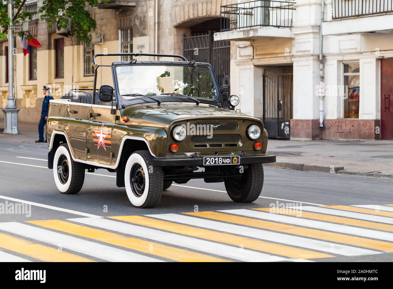 Sevastopol, Crimea - May 5, 2018: UAZ-469 stands on a street, it is an off-road Russian military light utility vehicle manufactured by UAZ Stock Photo