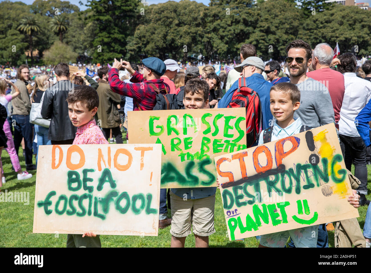 School children protest at the Sydney global climate change strike in the Domain,Sydney,Australia Stock Photo