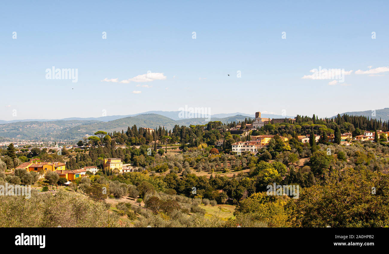 Beautiful view of the church of San Miniato al Monte and the fiels, from Forte Belvedere in Florence, Tuscany, Italy Stock Photo