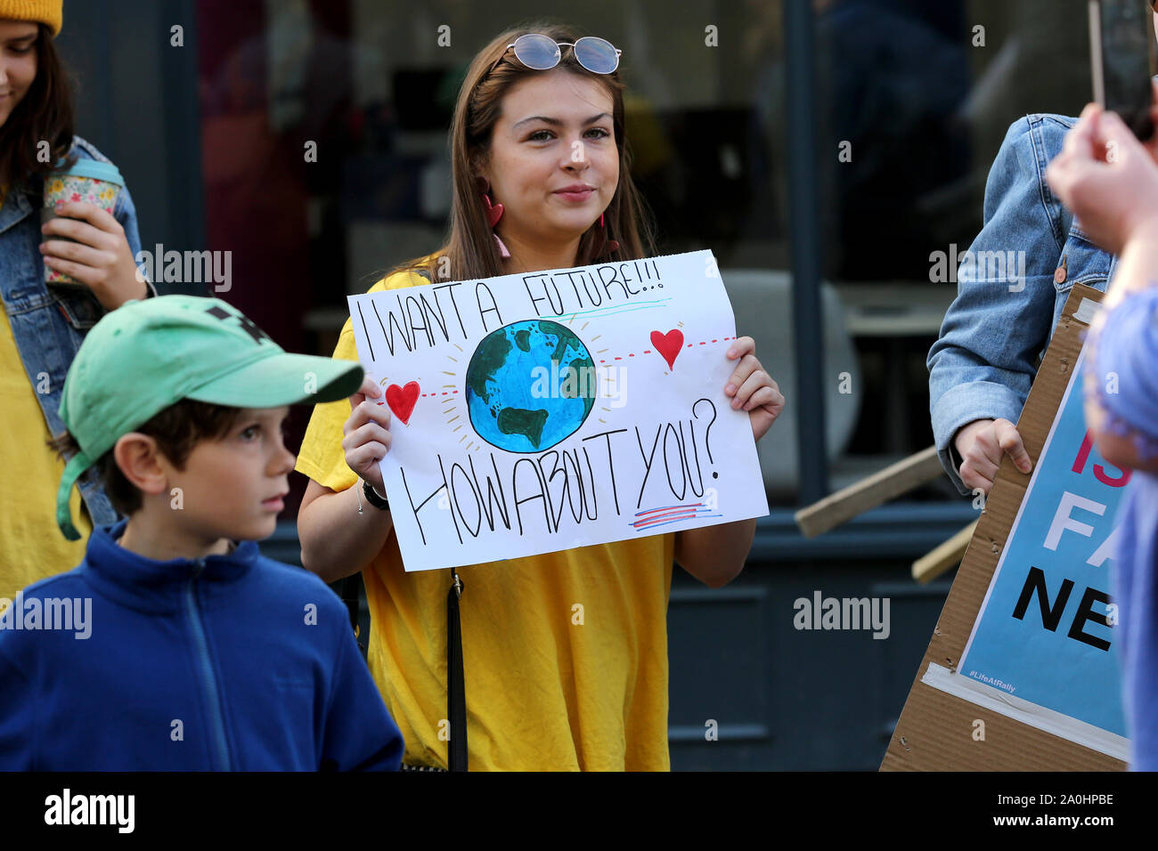 Chichester, UK. 20th Sep, 2019. Chichester, West Sussex, UK. Members of the public taking part in the global Climate Strike protest in Chichester High Street. Friday 20th September 2019 Credit: Sam Stephenson/Alamy Live News Stock Photo