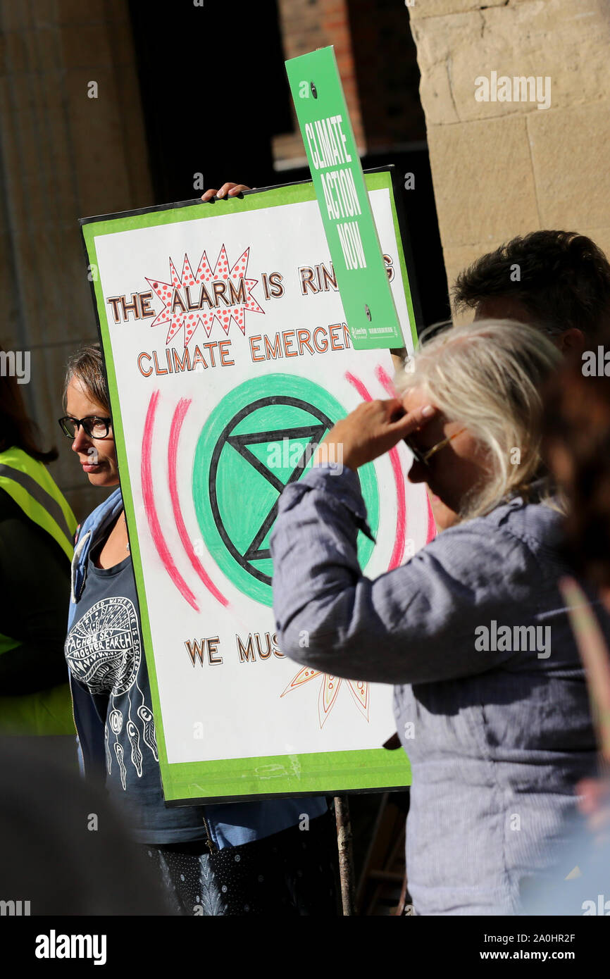 Chichester, UK. 20th Sep, 2019. Chichester, West Sussex, UK. Members of the public taking part in the global Climate Strike protest in Chichester High Street. Friday 20th September 2019 Credit: Sam Stephenson/Alamy Live News Stock Photo