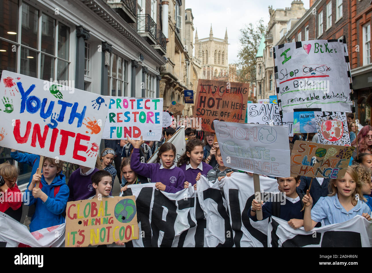 Children lead a march at the UK Student Climate Network's Global