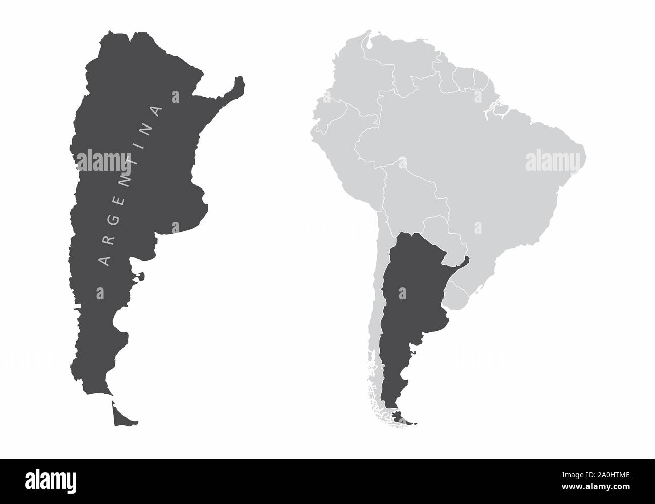 The Argentina map and its location in South America Stock Vector