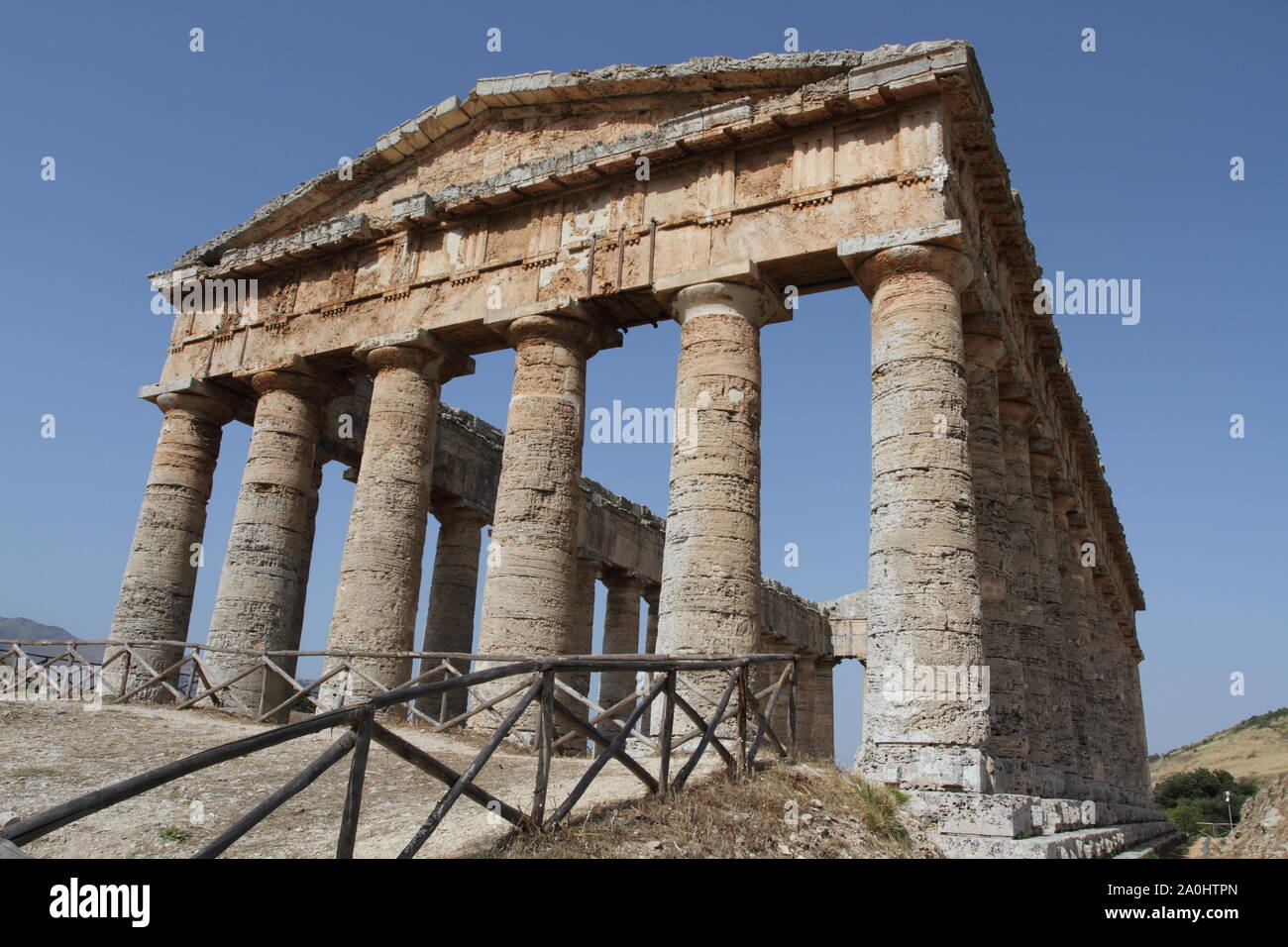 Calatafimi Segesta, Italy - 1 July 2016: The Doric style temple in the archaeological park of the ancient city of Segesta Stock Photo
