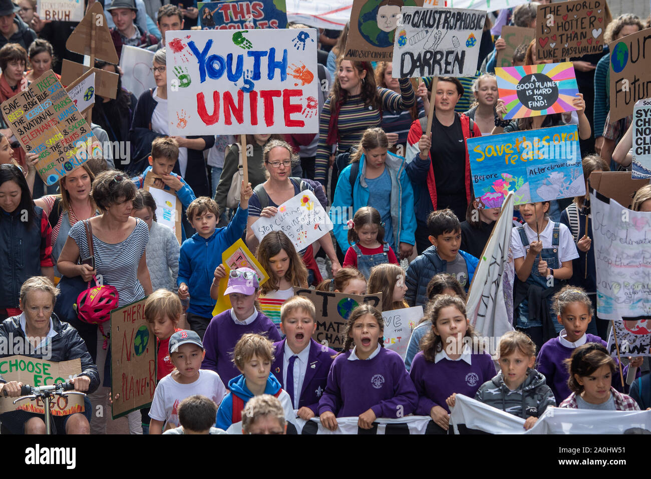 People march through the streets as part of the UK Student Climate Network's Global Climate Strike in Cambridge. Stock Photo