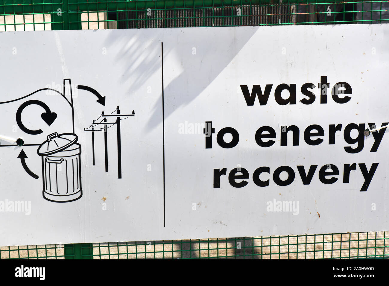 waste to energy sign at council household recycling centre united kingdom Stock Photo