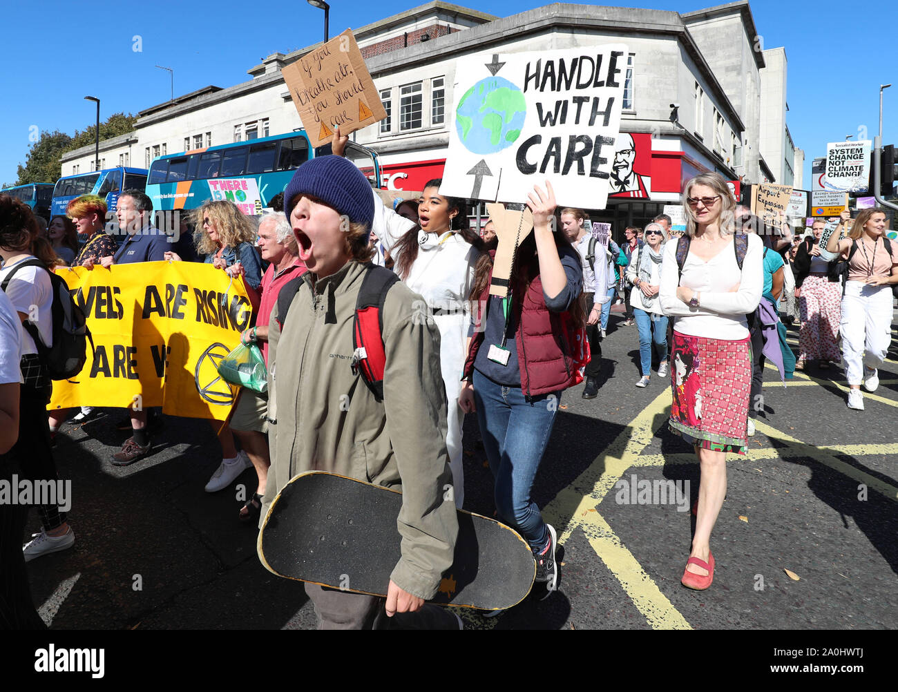 Southampton, UK 20th September 2019. Extinction Rebellion and climate change campaigners march through the streets of Southampton as part of the Global Strike international protest. Credit Stuart Martin/Alamy Live News Stock Photo