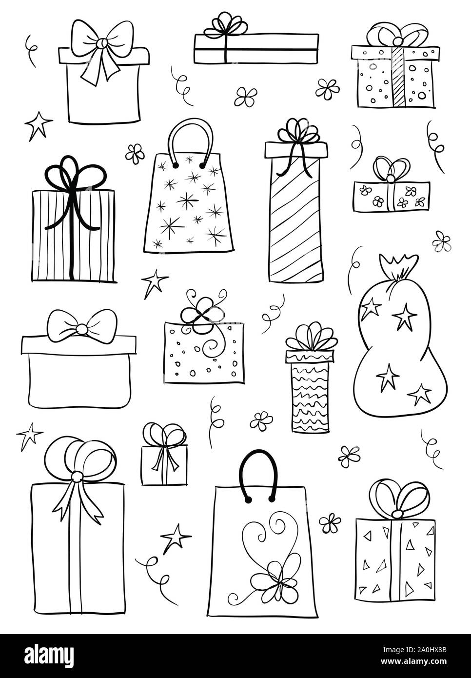 Gift boxes set. Hand drawn vector sketch Stock Vector