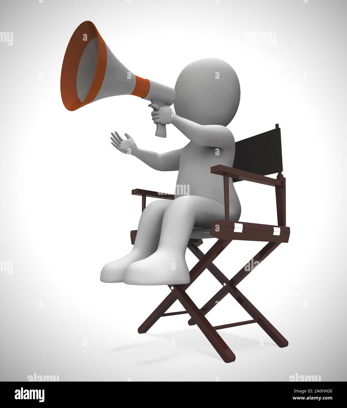 Movie director using a megaphone to direct a film. In a cinematography ...