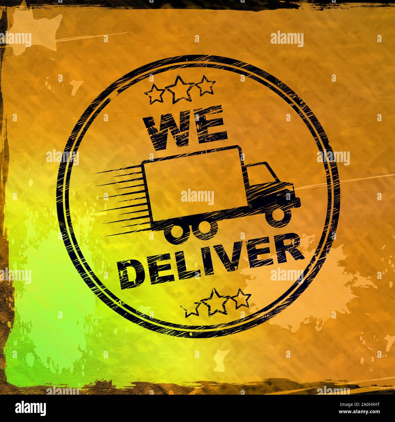 We deliver stamp means free delivery available on order. Shipman or postal freight possible - 3d illustration Stock Photo