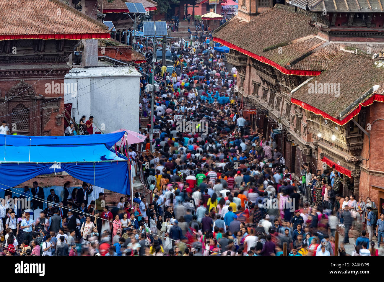Crowd of people gathers to watch and celebrate Indra Jatra Festival Stock Photo