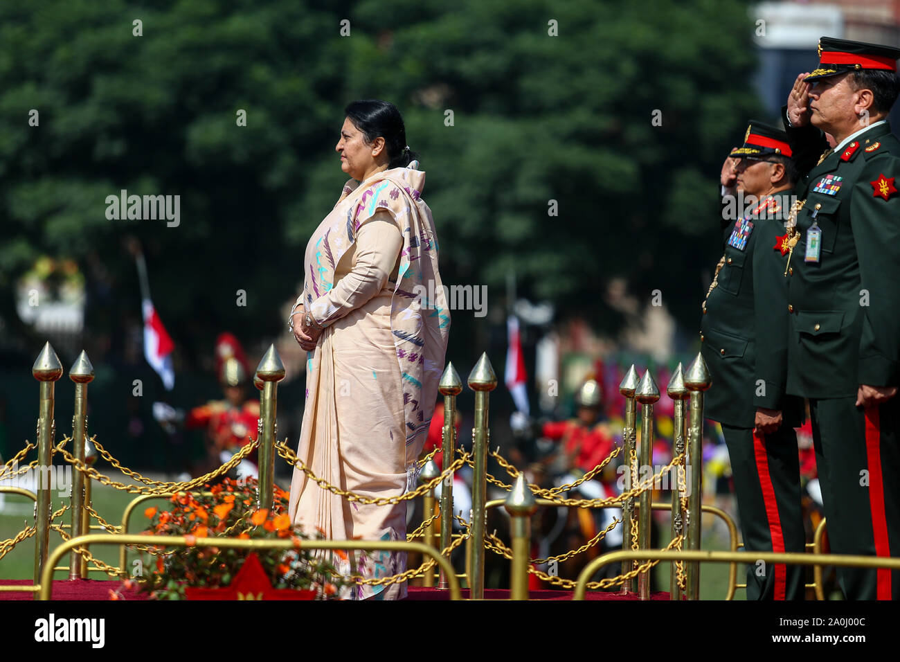 Nepal’s President Bidhya Devi Bhandari attends the celebration.Constitution Day in Nepal was in earlier years held on November 9th to commemorate the 1990 constitution, but in 2015, a new constitution was enacted on September 20th, with the date of celebrations correspondingly being moved. Stock Photo