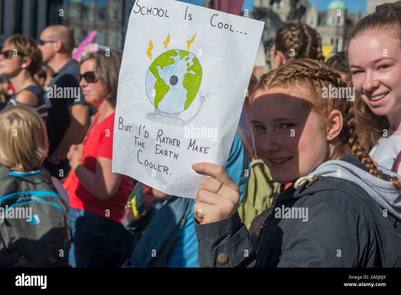 Aberdeen, UK. 20th Sept 2019 Hundred of people join the climate strike outside Marischal Collage.  Credit Paul Glendell /Alamy Live News Stock Photo