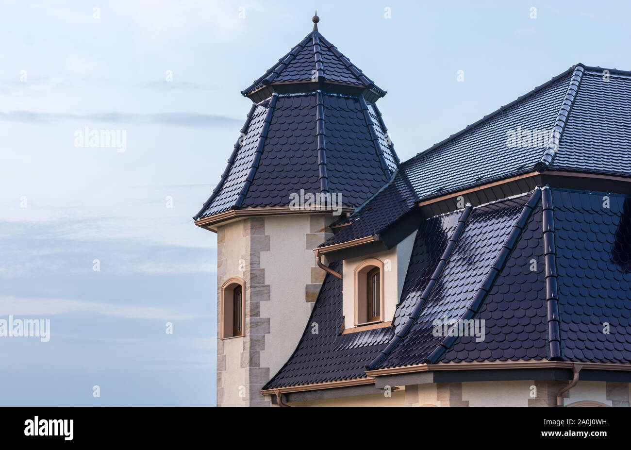 Special roof construction of a residential building Stock Photo