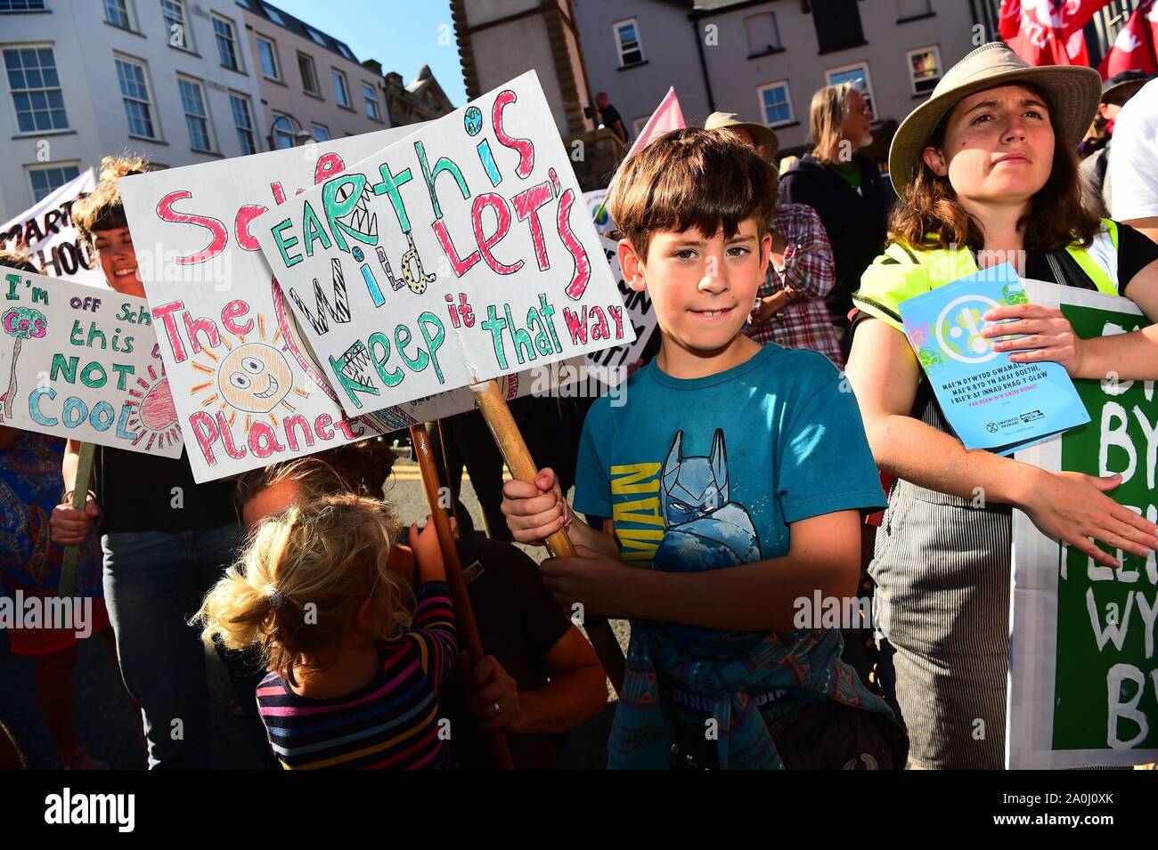 Aberystwyth Wales UK Friday 21 September 2019 Hundreds of school pupils, students and other supporters marched through the streets of Aberystwyth as part of ‘Earth Strike’, a global series of events to protest about and raise awareness of the threat of climate change to the planet. The protests are timed to take place 3 days before the UN emergency climate summit on 23rd September.  photo credit Keith Morris/Alamy Live News Stock Photo