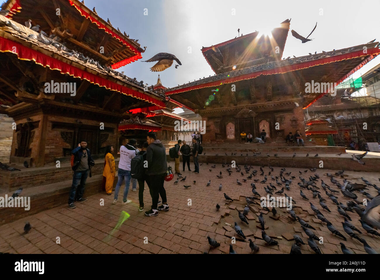 Ancient temples at Kathmandu Durbar Square in Nepal. Stock Photo