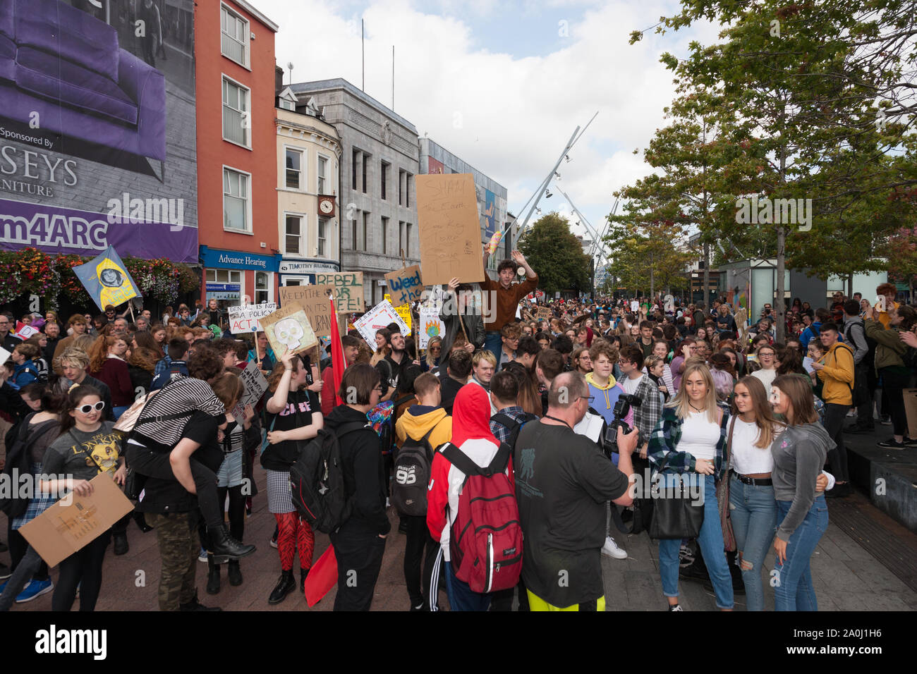 Cork, Ireland. 20th September, 2019. Students gathering on the Grand Parade for the 20th Global Climate Strike that was held in Ireland. - Credit David Creedon / Alamy Live News Stock Photo