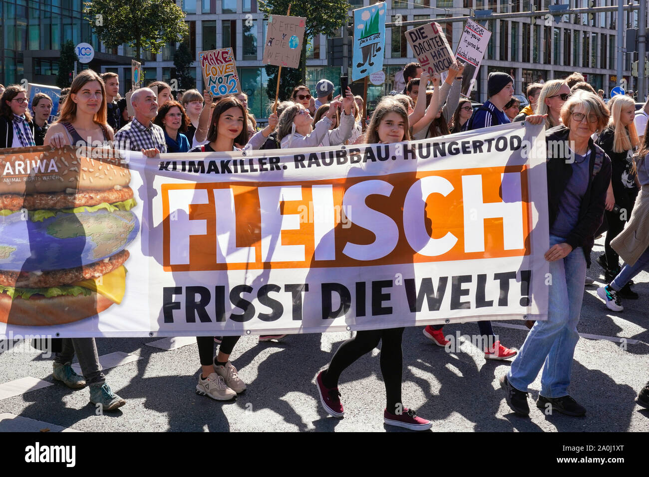 Dortmund/Germany, 20.Sept.2019: Participants with their posters at the Fridays for Future demonstration on the Global Climate Change Day in Dortmund, Germany --- Dortmund, 20.09.2019: Teilnehmer mit ihren Plakaten bei der Fridays for Future-Demonstration am weltweiten Tag des Klimaschutzes in Dortmund, Deutschland Stock Photo