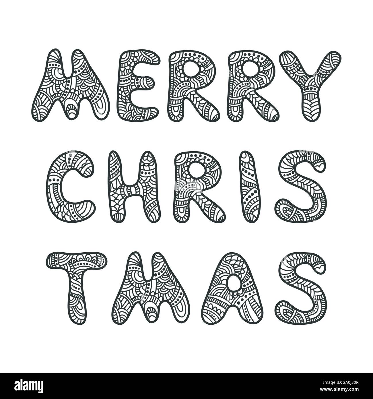 Merry Christmas Lettering Adult Coloring Book Stock Vector Image Art Alamy