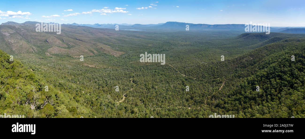 View over Victoria Valley and Lake Wartook from Reed Lookout in the Grampians region of Victoria, Australia. Stock Photo