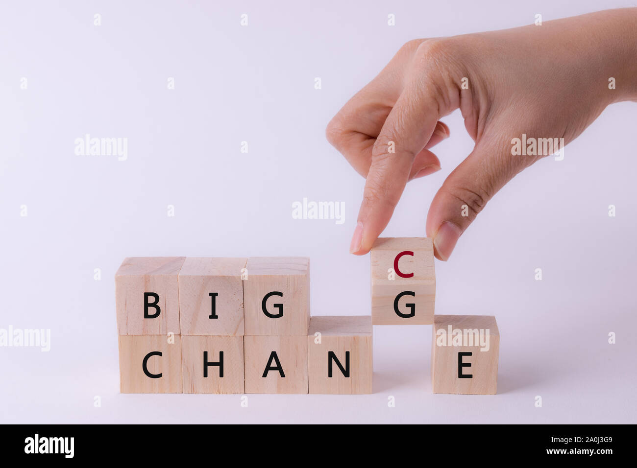 Woman hand flip wooden cube with word change to chance, Personal development or change yourself concept. Stock Photo