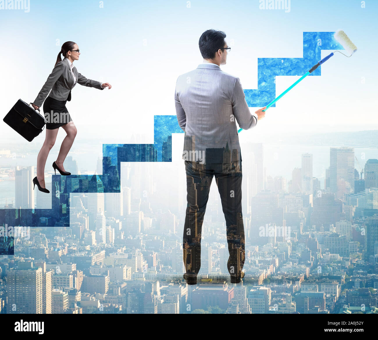 Man walking up ladder paint hi-res stock photography and images - Alamy