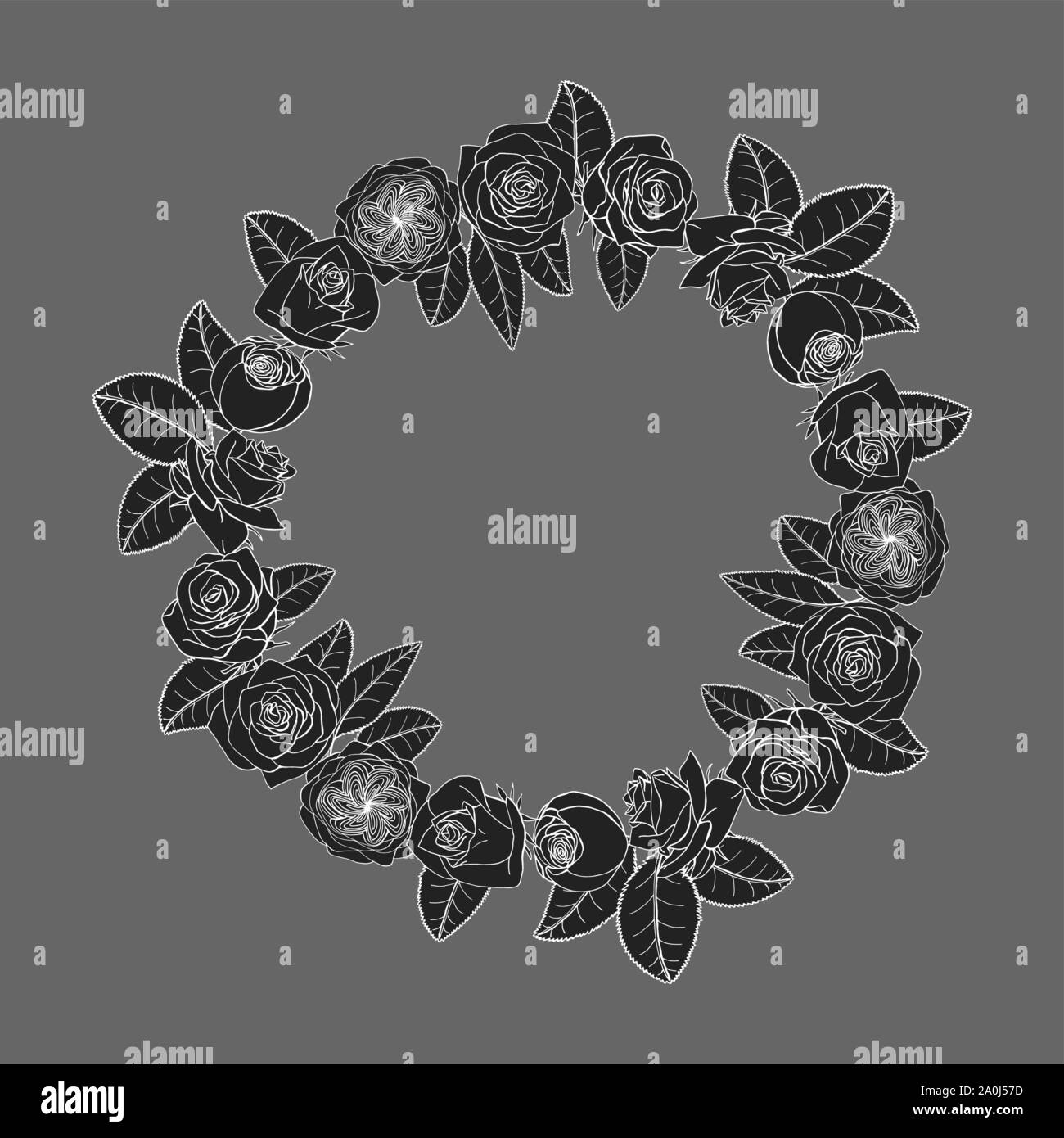 Hand drawn doodle style rose flowers wreath. floral design element. Stock Vector