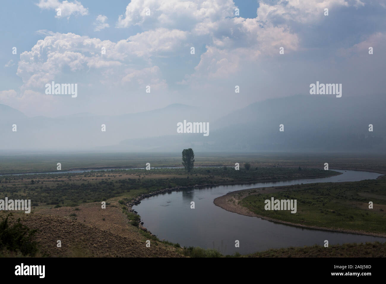Forest fire smoke obscures the view in southwestern Colorado. Stock Photo